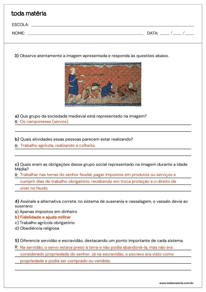 atividade sobre a idade média com questões abertas e de múltipla escolha_respostas