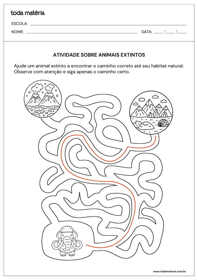 resposta de atividade de labirinto sobre animais extintos