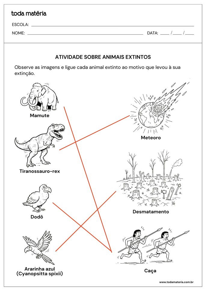 resposta de atividade de ligue sobre animais extintos