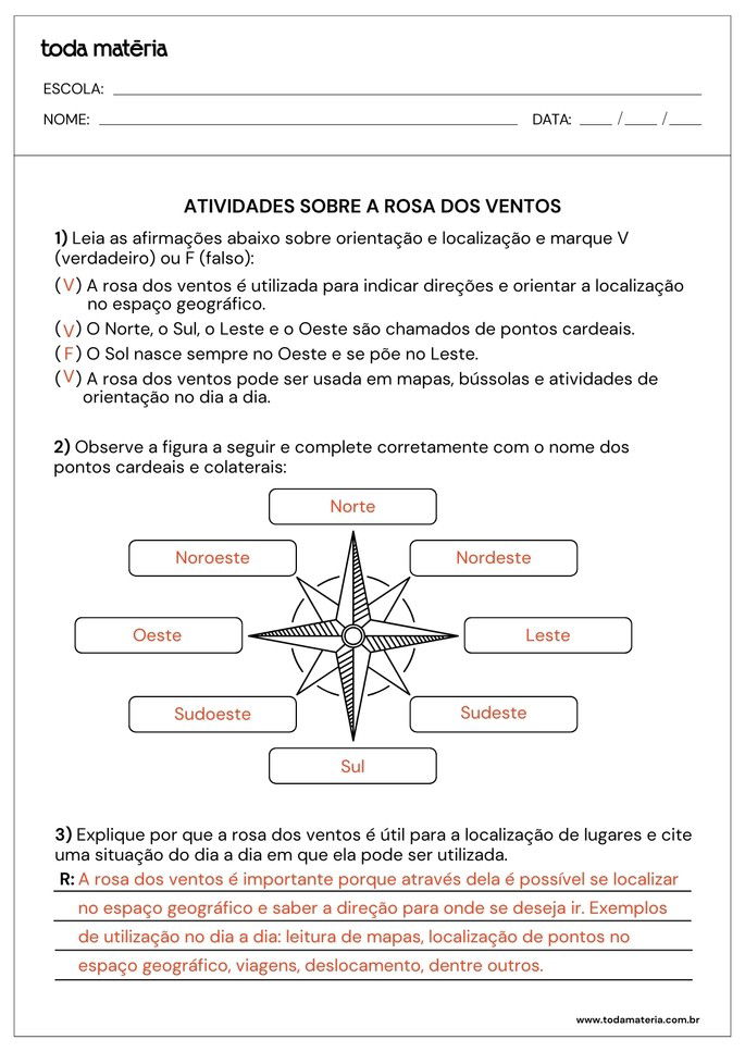 Folha de Gabarito 1 - Rosa dos Ventos