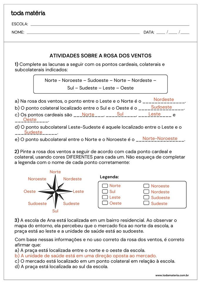 Folha de Gabarito 2 - Rosa dos Ventos