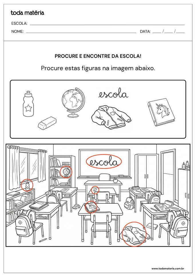 Resposta de atividade de procure e encontre para o Dia da Escola
