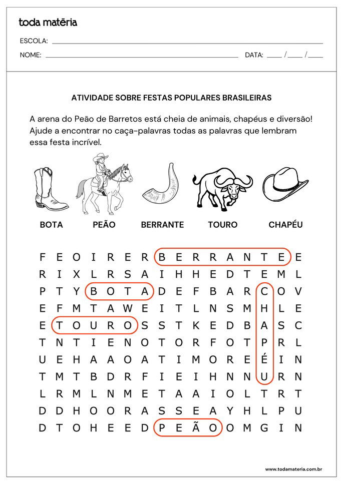 resposta caça-palavras sobre festas populares brasileiras
