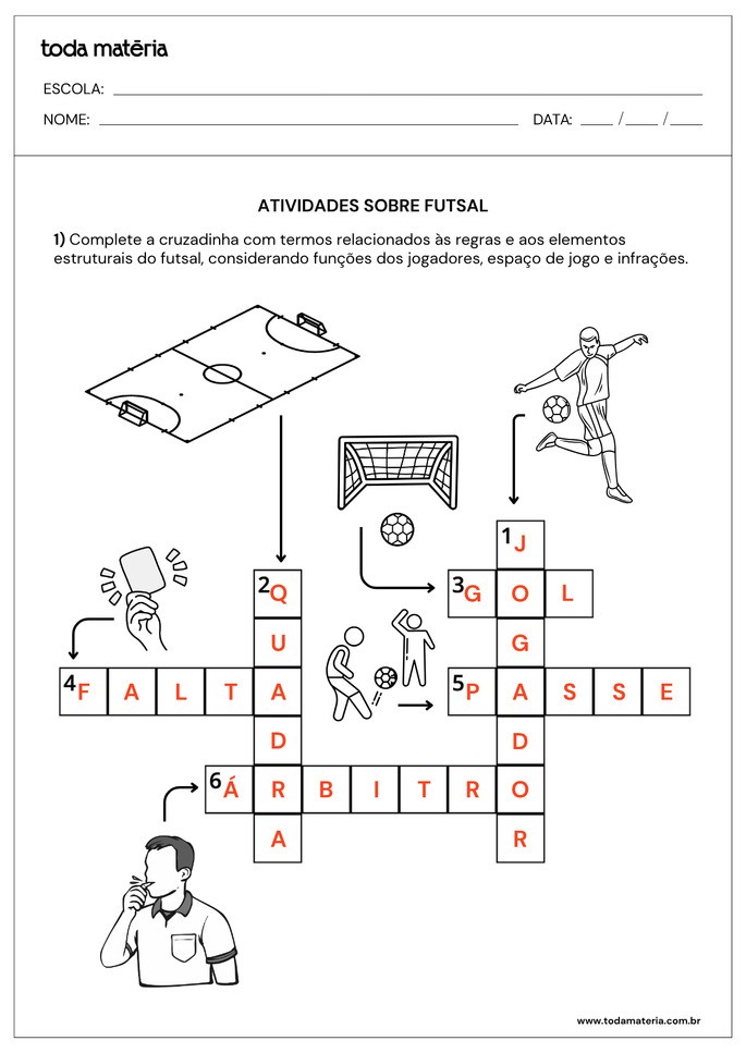 Gabarito Atividade 4 sobre as regras do futsal