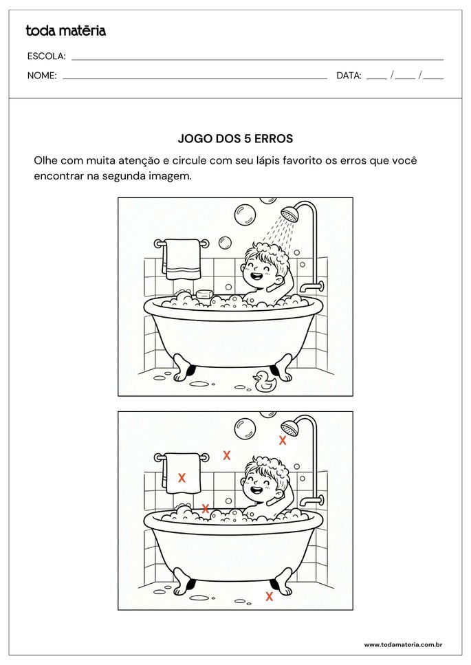 Atividade sobre higiene para educação infantil com jogo dos 5 erros_respostas