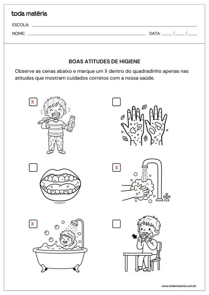 Atividade sobre higiene para educação infantil para identificar bons hábitos_respostas
