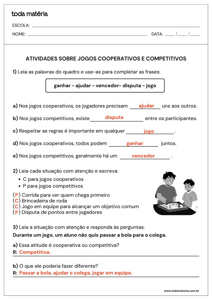 Atividades sobre jogos cooperativos e competitivos de completar e responder perguntas_respostas