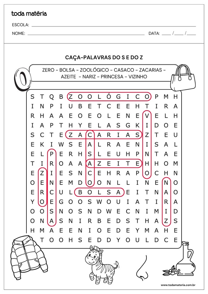 Respostas de ca&ccedil;a-palavras do S e do Z