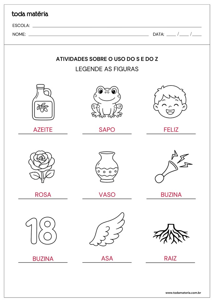 Respostas de atividade de legendar imagens com S e Z