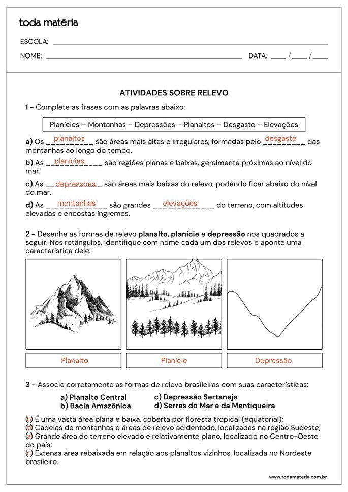 Folha de gabarito 1 - Relevo