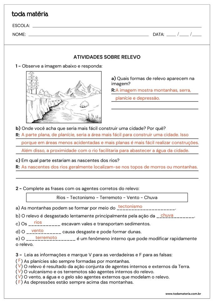 Folha de gabarito 2 - Relevo