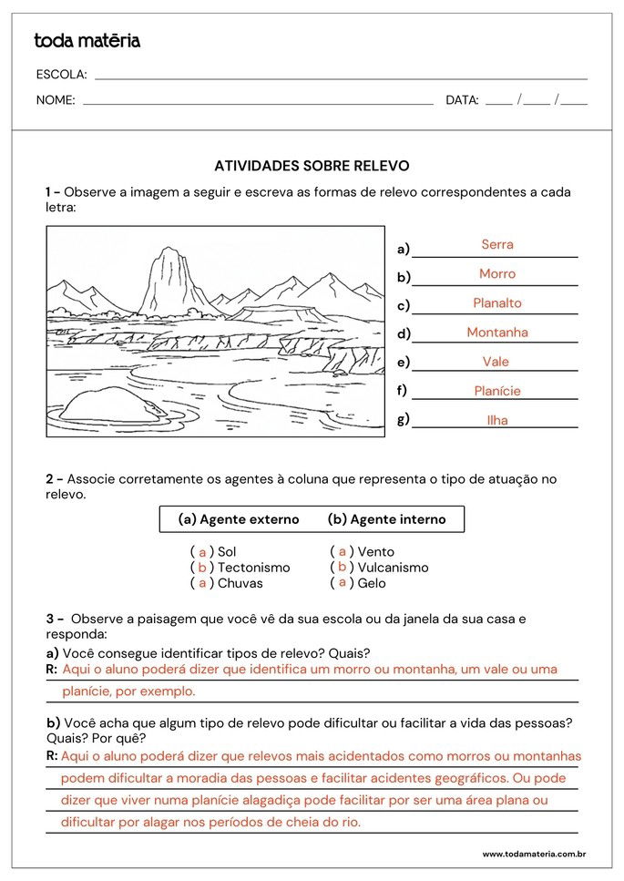 Folha de gabarito 3 - Relevo