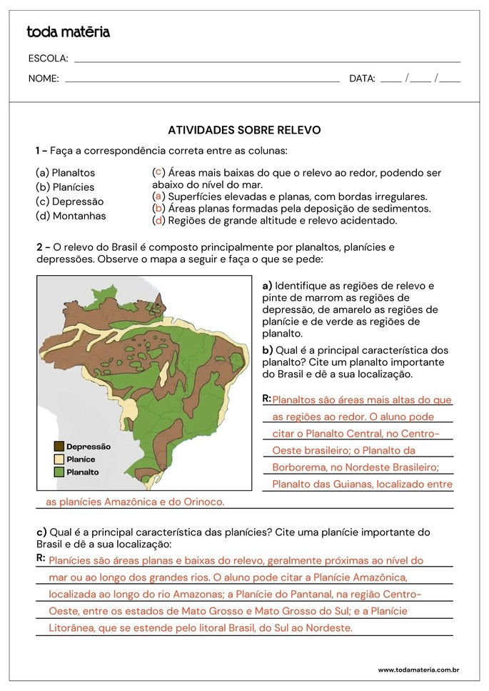 Folha de gabarito 4 - Relevo