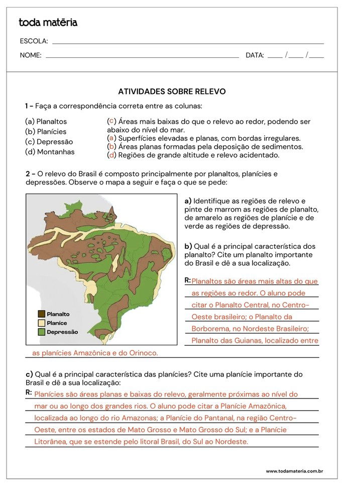 Folha de gabarito 4 - Relevo