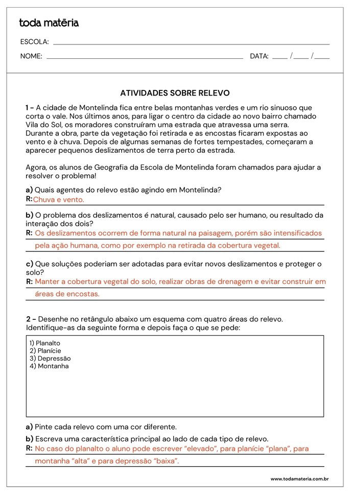 Folha de gabarito 5 - Relevo