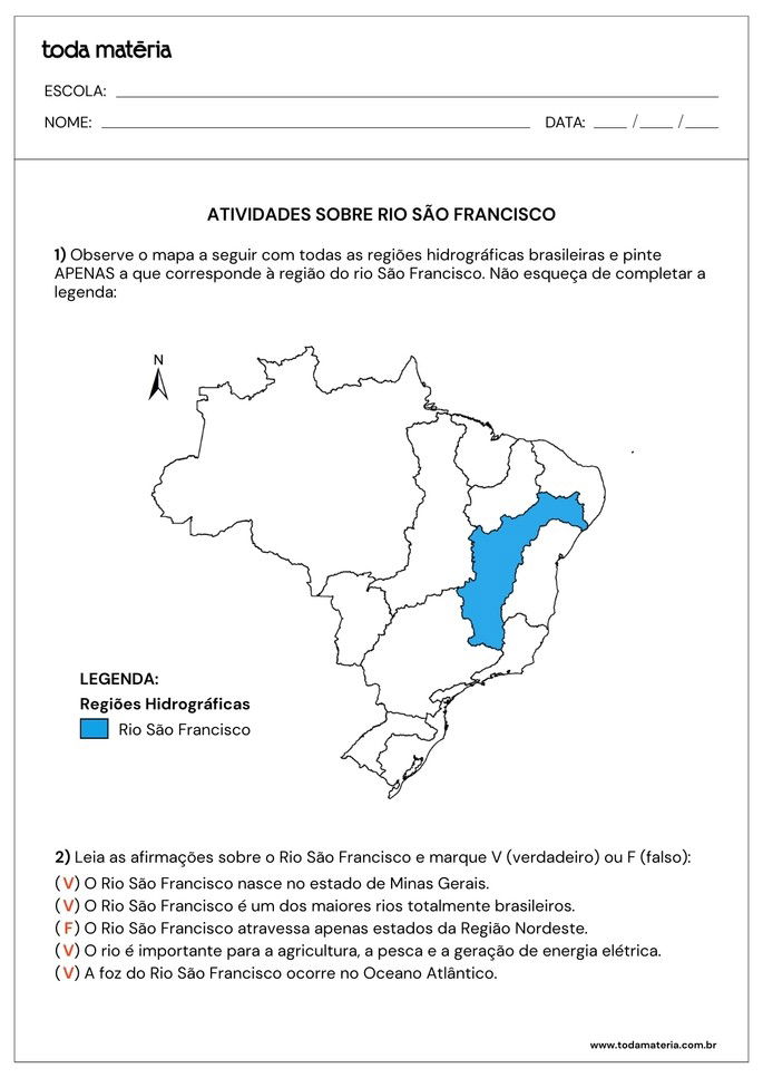 Folha de respostas 2 - Rio São Francisco