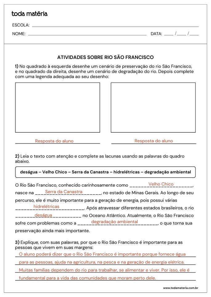 Folha de respostas 4 - Rio São Francisco