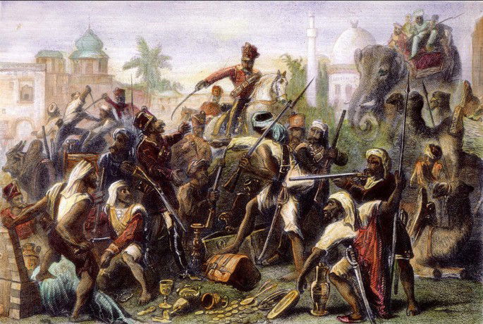 Cena da Revolta dos Cipaios, ocorrida na Índia Britânica entre 1857 e 1859. 