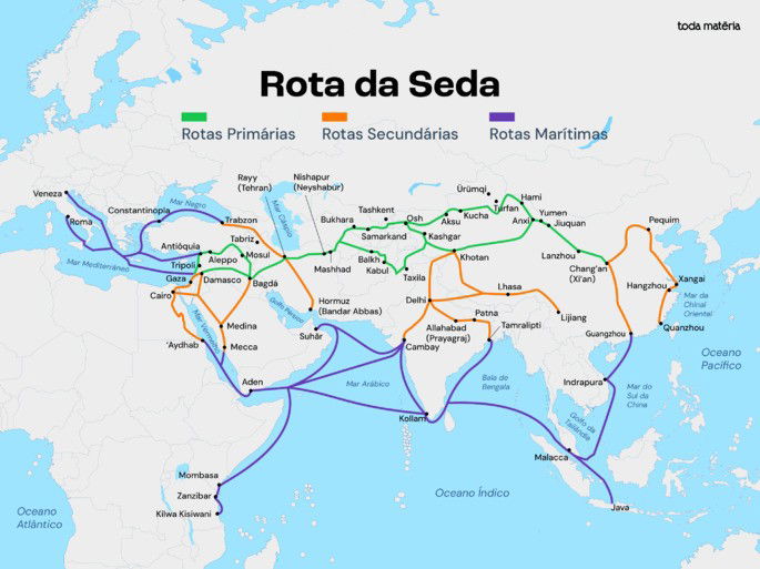 mapa do trajeto da rota da seda