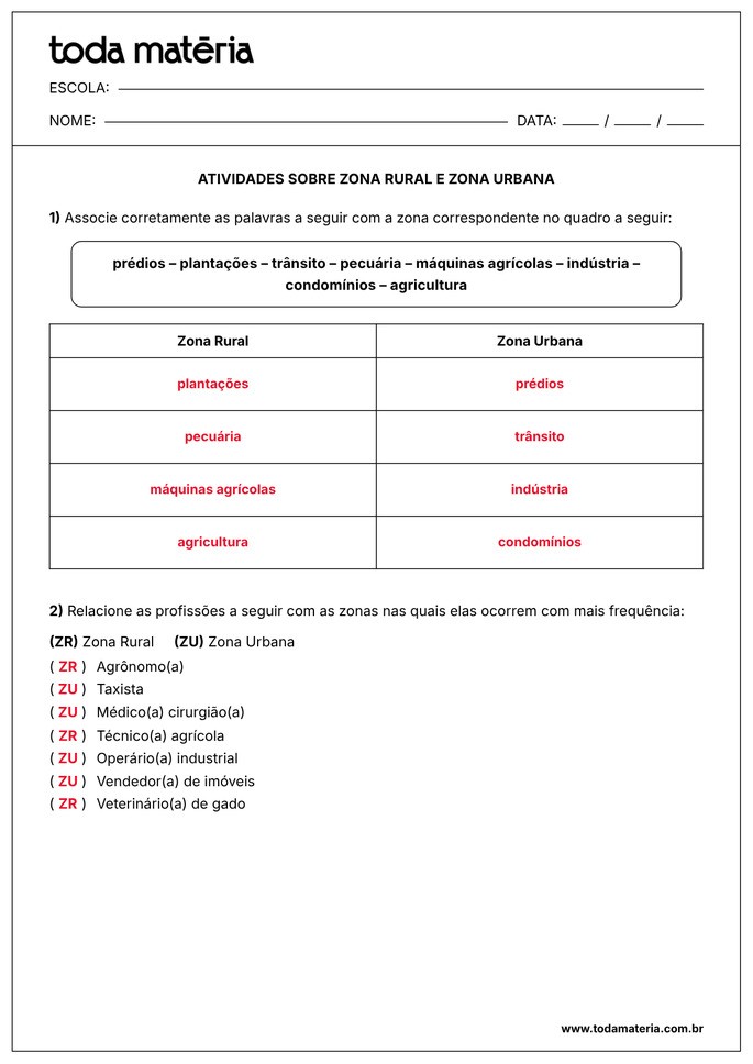 atividade de associe e relacione sobre zona rural e urbana_gabarito