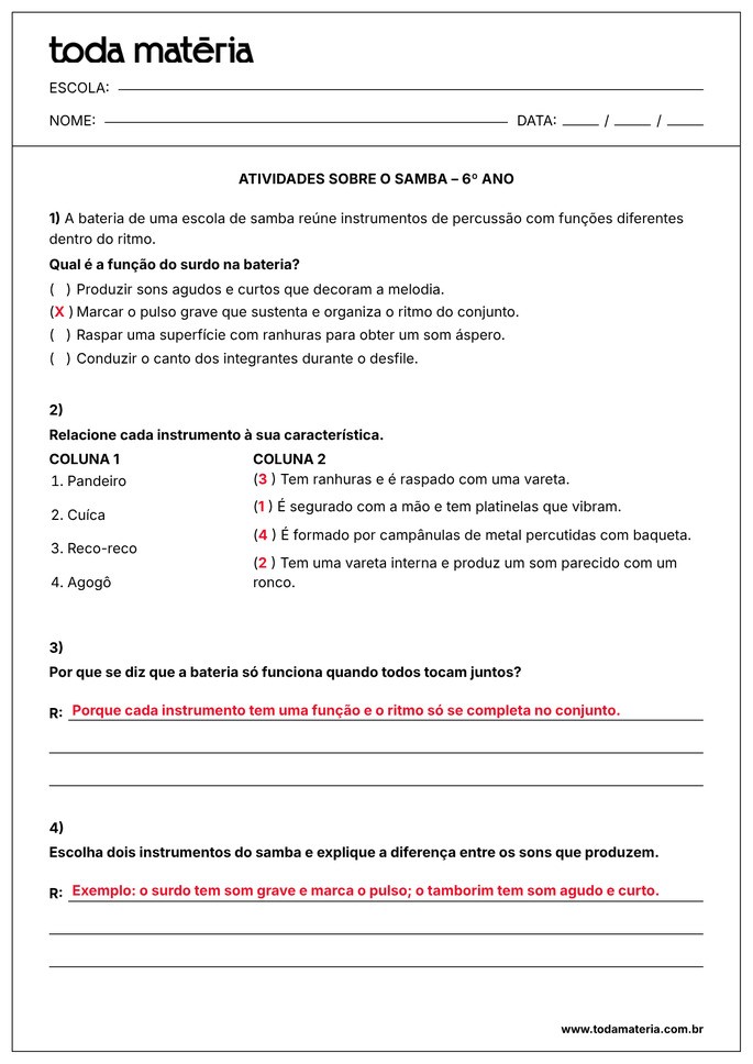 atividade sobre o samba para 6º ano EF_gabarito