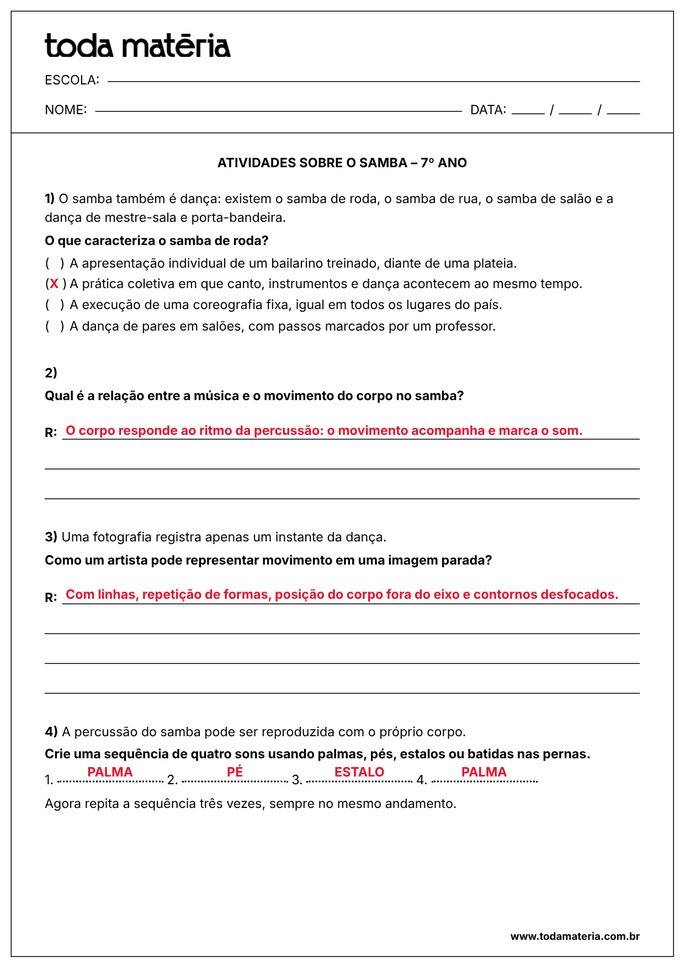 atividade sobre o samba para 7º ano EF_gabarito