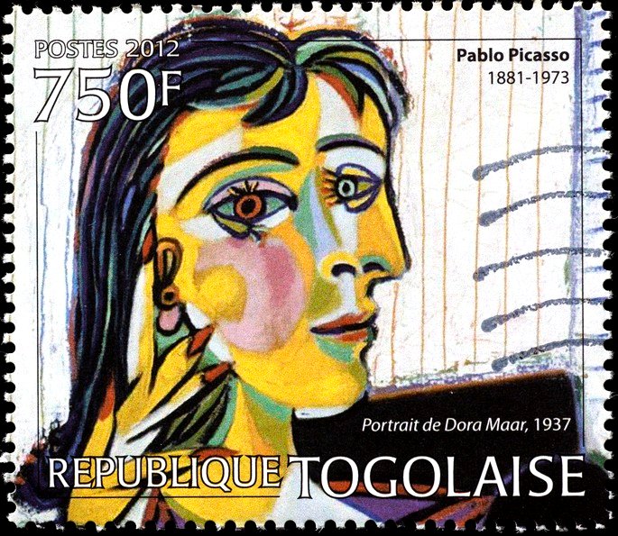 Selo com ilustração de Dora Maar, feita por Picasso