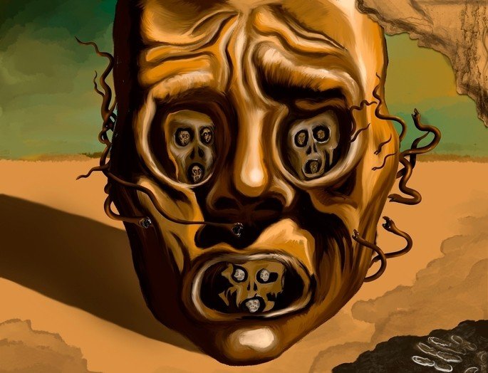 Reprodução de interpretação de A face da guerra, de Salvador Dalí