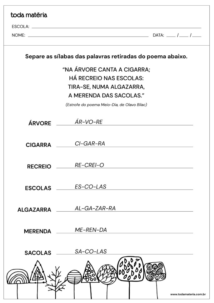 Atividades De Separação De Sílabas (2º Ano Do Ensino Fundamental ...