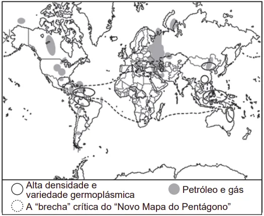 mapa mundi Alta densidade e variedade germoplásmica Petróleo e gás : A "brecha" crítica do "Novo Mapa do Pentágono"