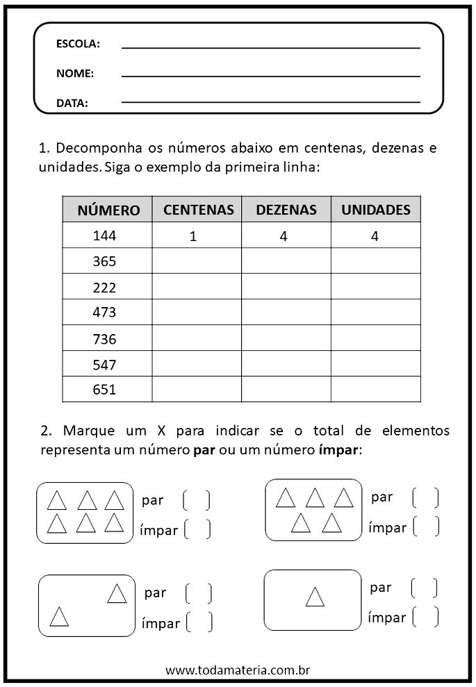 Atividades de Matemática para o 4º ano com problemas