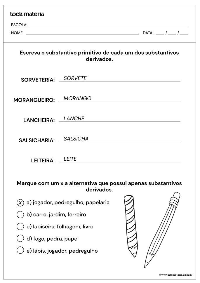 Substantivos: exercícios diversos