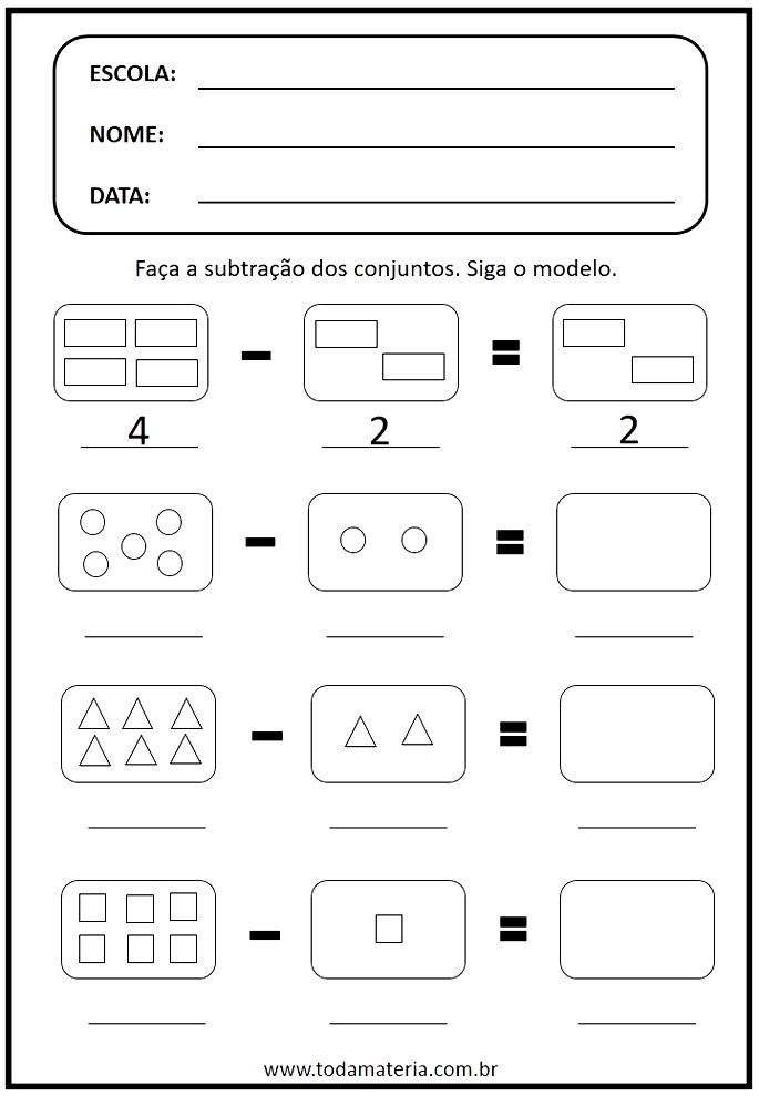 Atividade de Subtração Educação Infantil