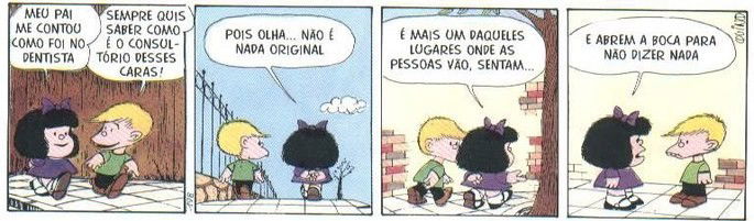 Tirinha da Mafalda sobre discurso vazio em conteúdo