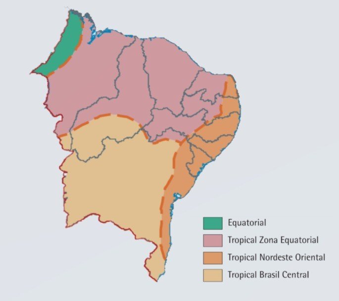 mapa da região nordeste dividido por zonas climáticas